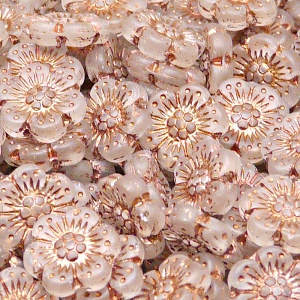 8pcs Czech Pressed Glass Flat Flower Beads 14mm Crystal Bronze Fired Color Matte