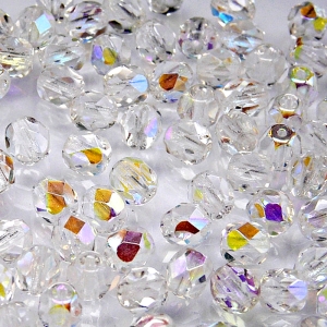 50pcs Czech Fire Polished Faceted Glass Beads Round 6mm Crystal AB