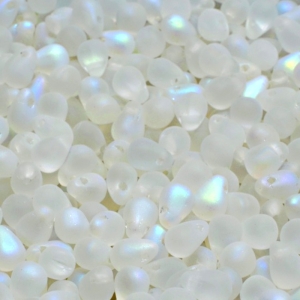 80pcs Czech Pressed Glass Teardrop Beads 4x6mm Crystal AB Matte