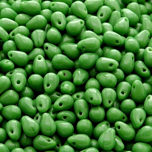 50pcs Czech Pressed Glass Teardrop Beads 4x6mm Opaque Green