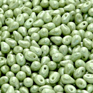 50pcs Czech Pressed Glass Teardrop Beads 4x6mm Opaque Light Green Ceramic Look
