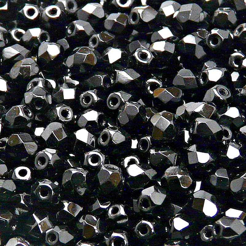 80pcs Czech Fire Polished Faceted Glass Beads Round 5mm Jet