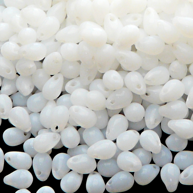 80pcs Czech Pressed Glass Teardrop Beads 4x6mm White Alabaster