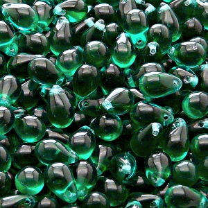 30pcs Czech Pressed Glass Teardrop Beads 6x9mm Emerald