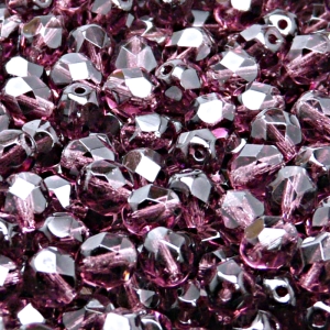 50pcs Czech Fire Polished Faceted Glass Beads Round 6mm Amethyst