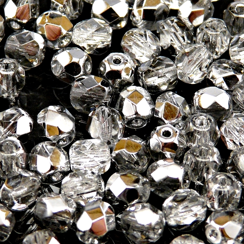 50pcs Czech Fire Polished Faceted Glass Beads Round 6mm Crystal Labrador (Aluminium)