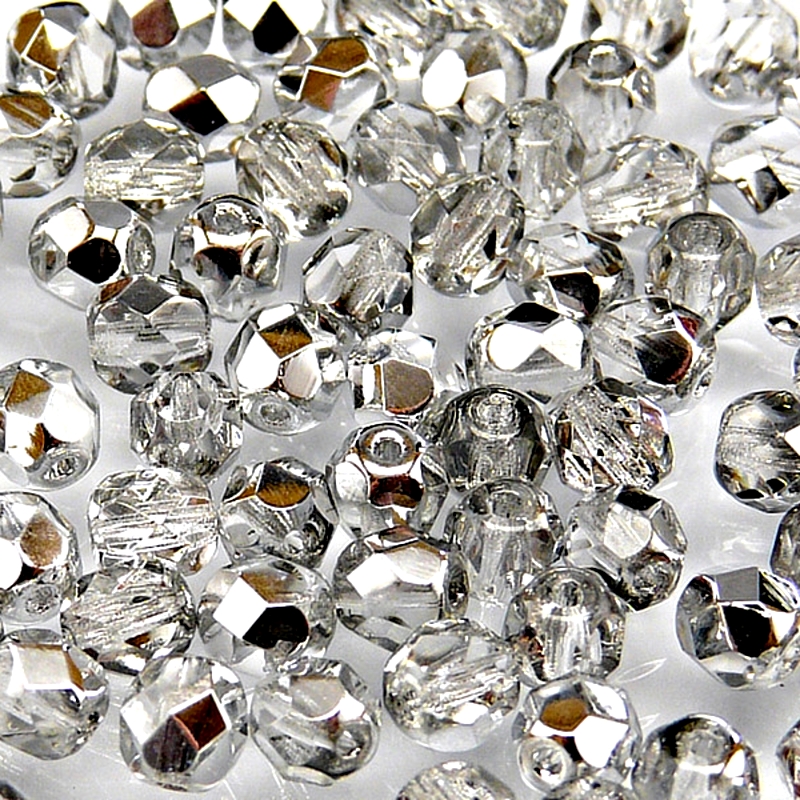50pcs Czech Fire Polished Faceted Glass Beads Round 6mm Crystal Labrador (Aluminium)
