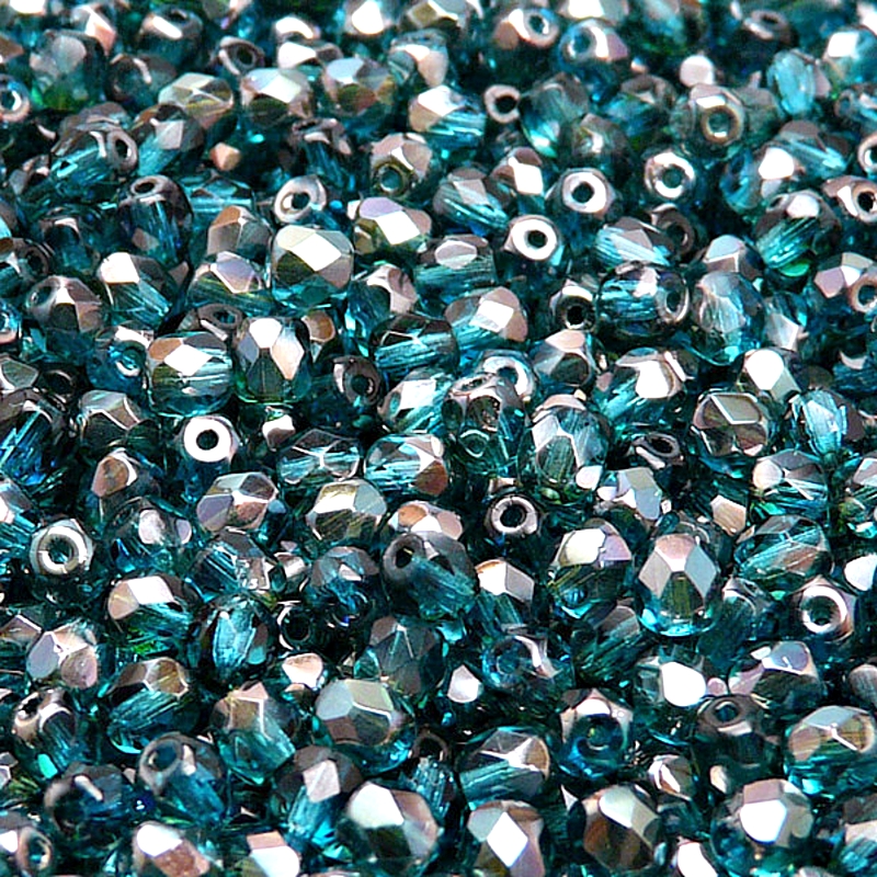 100pcs Czech Fire Polished Faceted Glass Beads Round 4mm Aquamarine Celsian