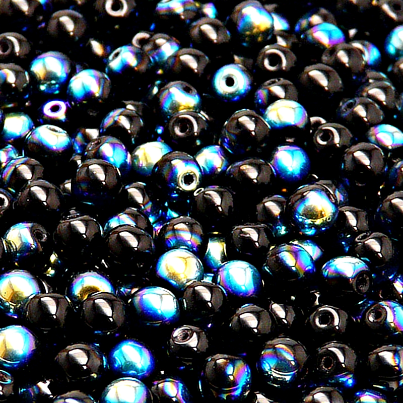 100pcs Czech Pressed Glass Round Beads 5mm Jet AB
