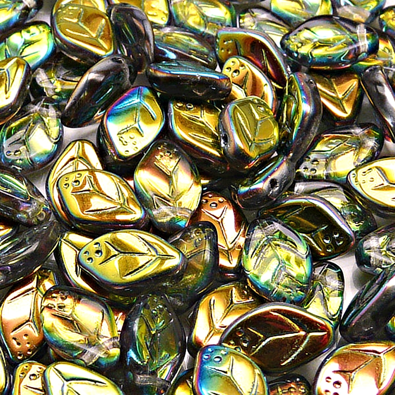 25pcs Czech Pressed Glass Leaf Beads 7x12mm Crystal Vitrail