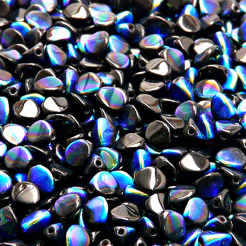 100pcs Czech Pressed Glass Pinch Beads 5mm Jet AB