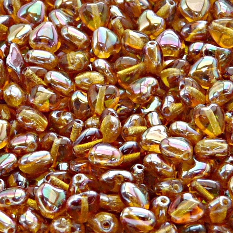 50pcs Czech Pressed Glass Heart Beads 6mm Topaz Apricot