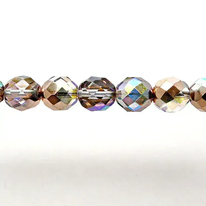 10pcs Czech Fire Polished Faceted Glass Beads Round 10mm Crystal Copper Rainbow