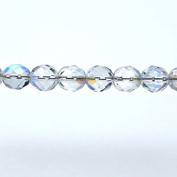 25pcs Czech Fire Polished Faceted Glass Beads Round 8mm Crystal Blue Rainbow