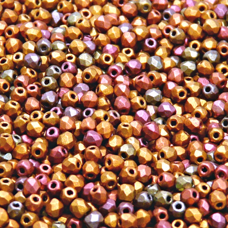 100pcs Czech Fire Polished Faceted Glass Beads Round 3mm Crystal Bronze Violet Rainbow Matte