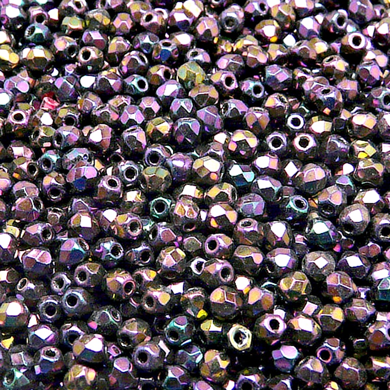 100pcs Czech Fire Polished Faceted Glass Beads Round 3mm Jet Red Iris