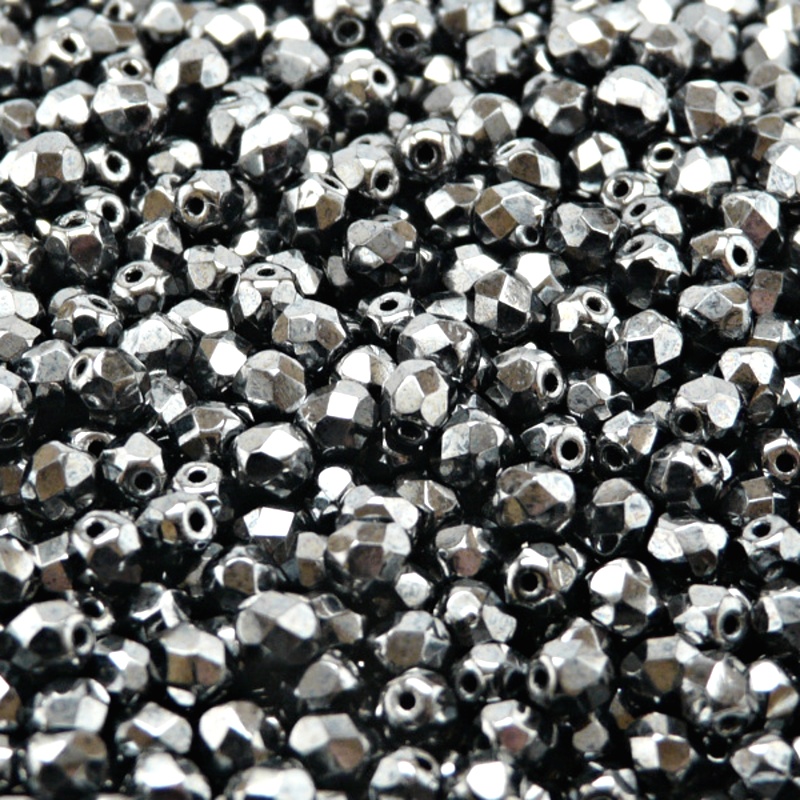 100pcs Czech Fire Polished Faceted Glass Beads Round 4mm Jet Hematite