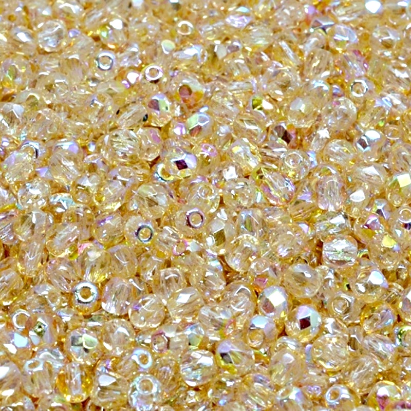 100pcs Czech Fire Polished Faceted Glass Beads Round 3mm Crystal Yellow Rainbow