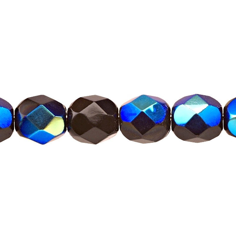 80pcs Czech Fire Polished Faceted Glass Beads Round 5mm Jet AB