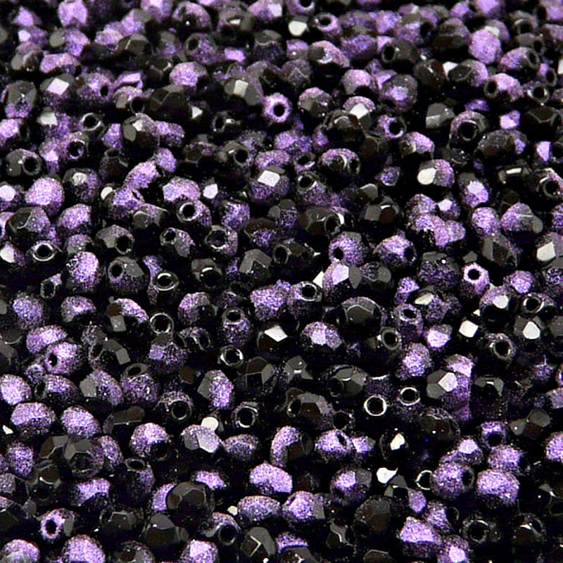 100pcs Czech Fire Polished Faceted Glass Beads Round 3mm Jet Violet Rutil