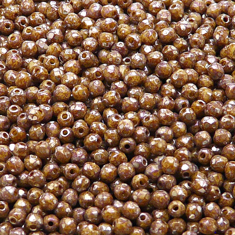 100pcs Czech Fire Polished Faceted Glass Beads Round 3mm Opaque Beige Picasso