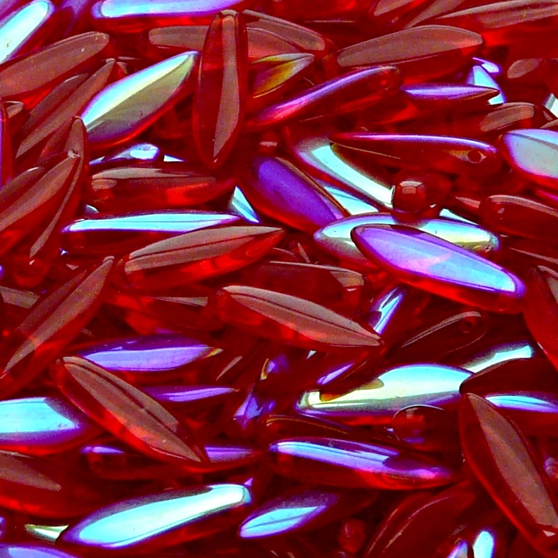30pcs Czech Pressed Glass Dagger Beads 5x16mm Ruby AB