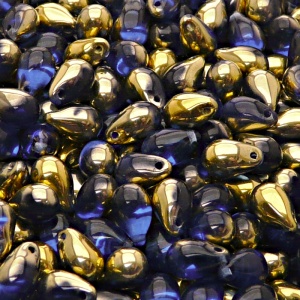 30pcs Czech Pressed Glass Teardrop Beads 6x9mm Sapphire Amber
