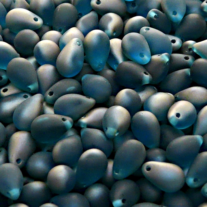30pcs Czech Pressed Glass Teardrop Beads 6x9mm Aquamarine Celsian Matte