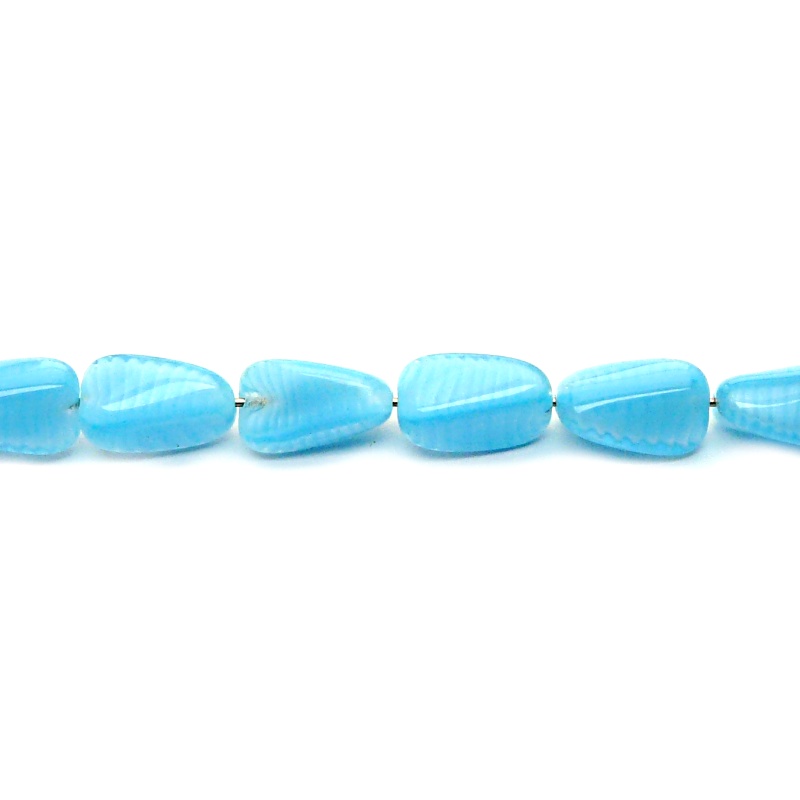 10pcs Czech Pressed Glass Rectangular Beveled Beads 14x9mm Light Aqua Striped Moonlight (66016)
