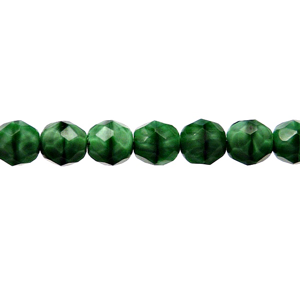 25pcs Czech Fire Polished Faceted Glass Beads Round 8mm Emerald Striped Moonlight (56106)