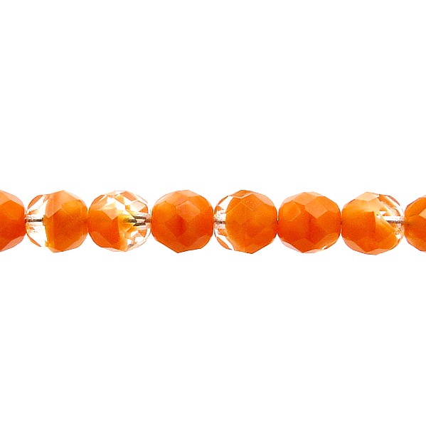 25pcs Czech Fire Polished Faceted Glass Beads Round 8mm Orange Striped Moonlight (96010)