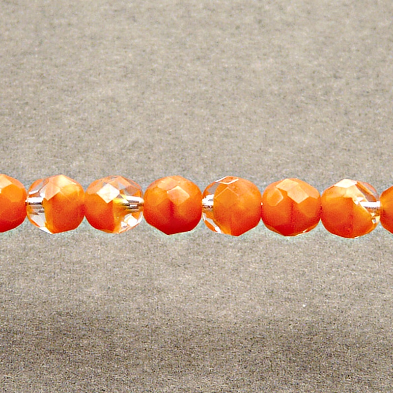 25pcs Czech Fire Polished Faceted Glass Beads Round 8mm Orange Striped Moonlight (96010)
