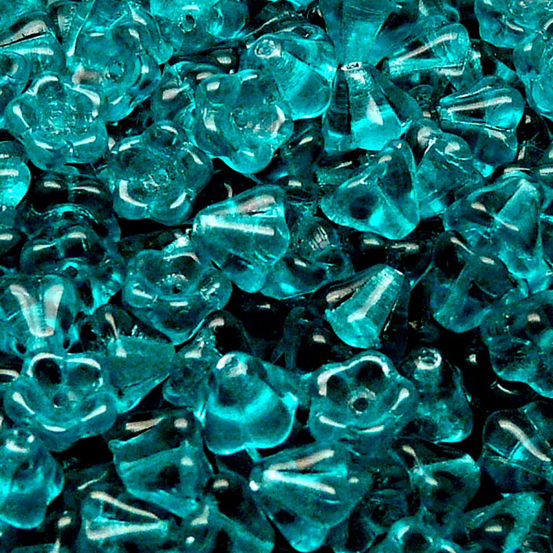 30pcs Czech Pressed Glass Bell Flowers Beads 6x8mm Green Aquamarine