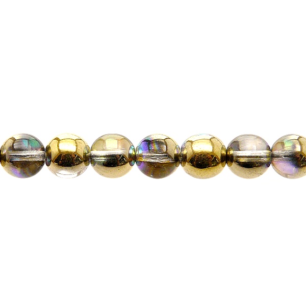 25pcs Czech Pressed Glass Round Beads 8mm Crystal Golden Rainbow