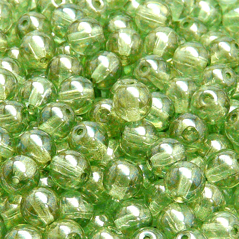 40pcs Czech Pressed Glass Round Beads 7mm Crystal Light Green Luster