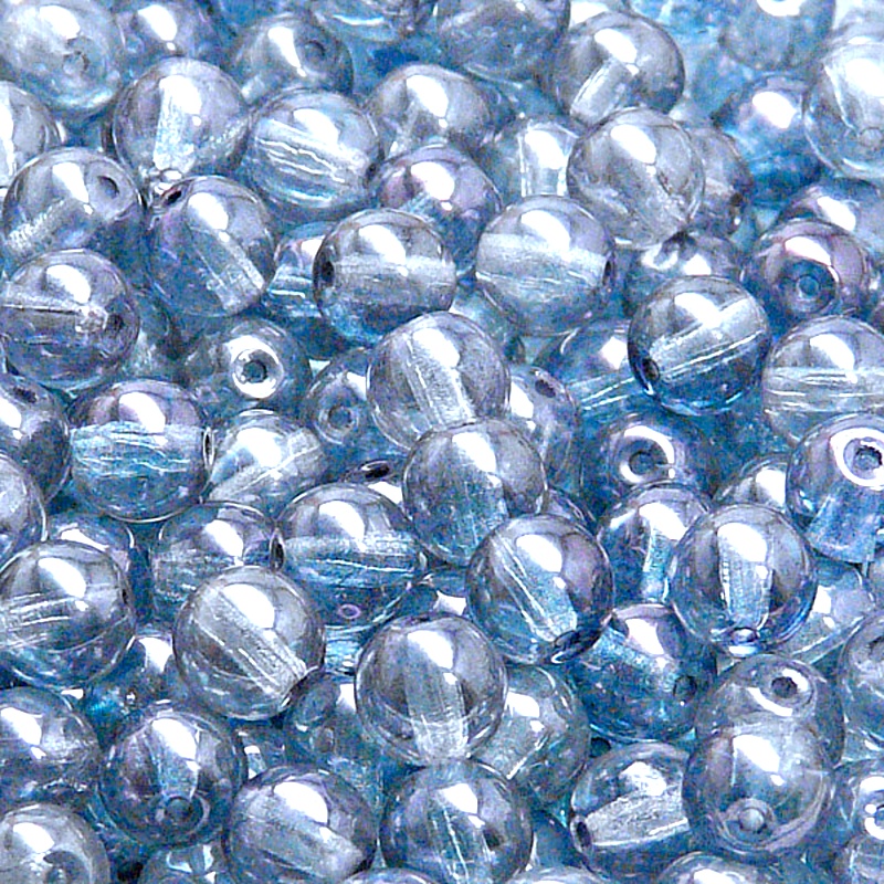 40pcs Czech Pressed Glass Round Beads 7mm Crystal Blue Luster