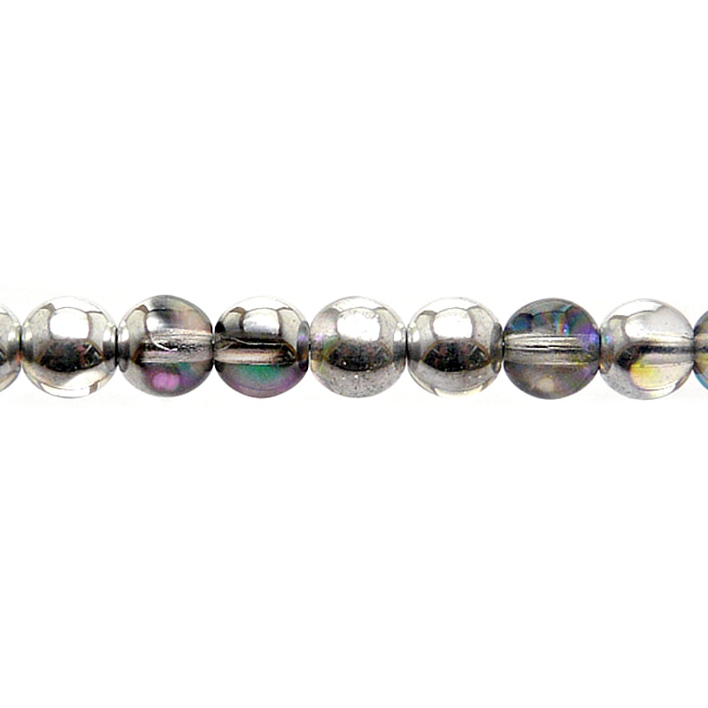 50pcs Czech Pressed Glass Round Beads 6mm Crystal Silver Rainbow