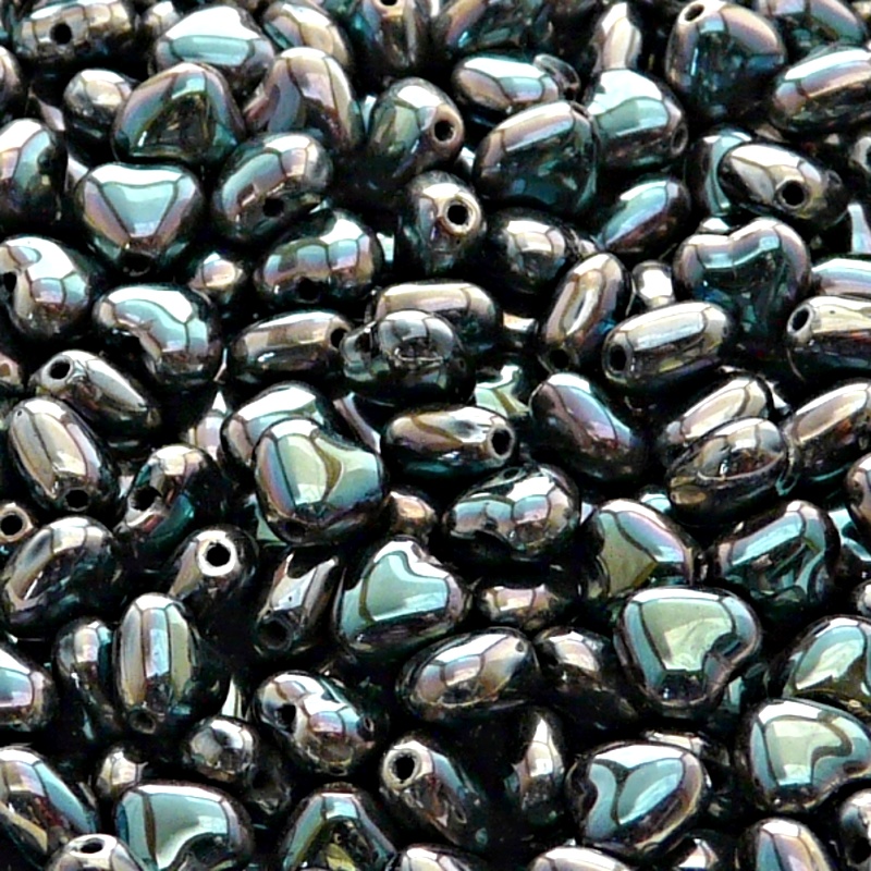 50pcs Czech Pressed Glass Heart Beads 6mm Jet Full Celsian