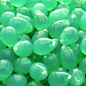 10pcs Czech Pressed Glass Teardrop Beads 10x14mm Green Aqua Opal