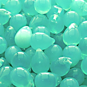 10pcs Czech Pressed Glass Teardrop Beads 10x14mm Light Green Aqua Opal