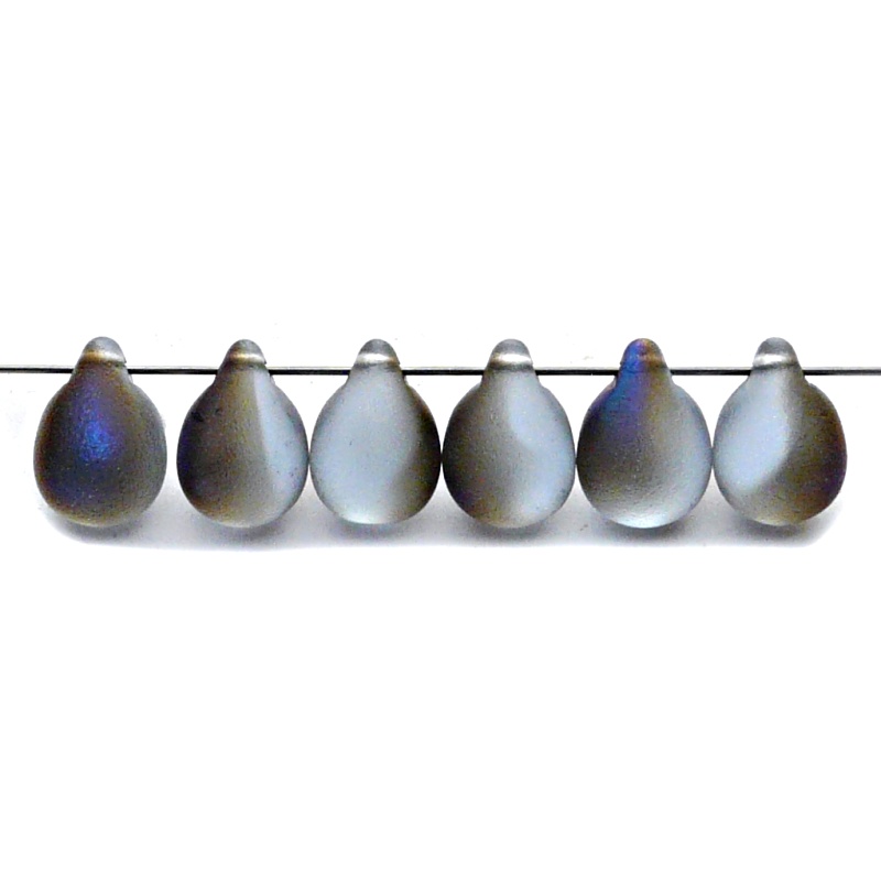 10pcs Czech Pressed Glass Teardrop Beads 10x14mm Light Sapphire Azuro Matte