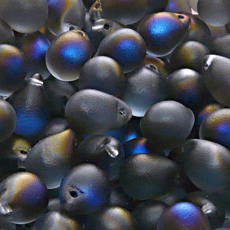 10pcs Czech Pressed Glass Teardrop Beads 10x14mm Light Sapphire Azuro Matte