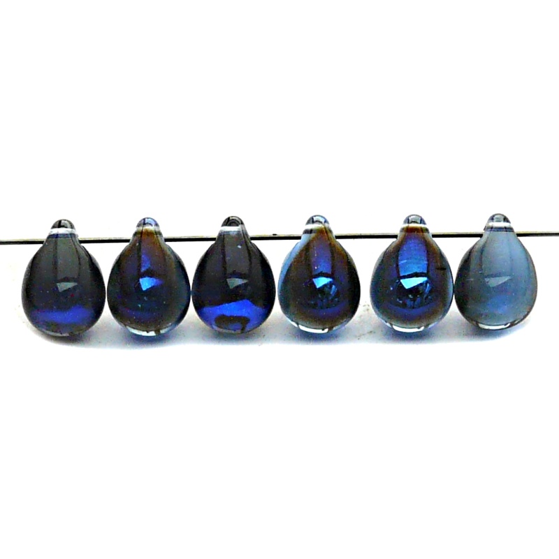 10pcs Czech Pressed Glass Teardrop Beads 10x14mm Sapphire Azuro