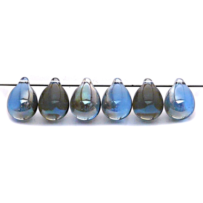 10pcs Czech Pressed Glass Teardrop Beads 10x14mm Sapphire Celsian