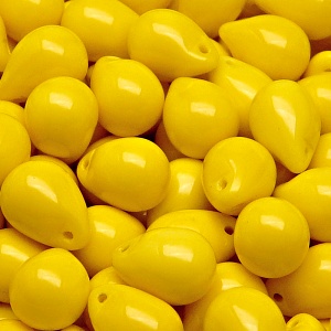 10pcs Czech Pressed Glass Teardrop Beads 10x14mm Opaque Yellow