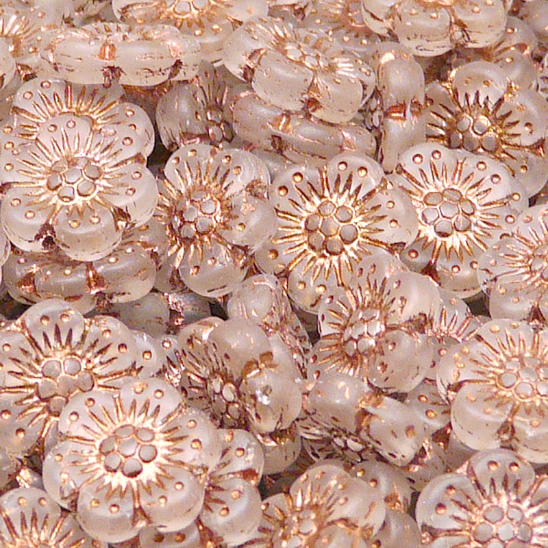 8pcs Czech Pressed Glass Flat Flower Beads 14mm Crystal Bronze Fired Color Matte