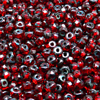 50pcs Czech Fire Polished Faceted Glass Rondelle Beads 5x3mm Ruby Travertin