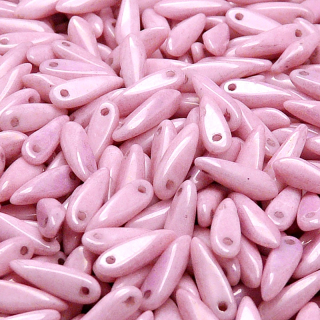 50pcs Czech Pressed Glass Dagger Beads 3x11mm Opaque Light Rose Ceramic Look